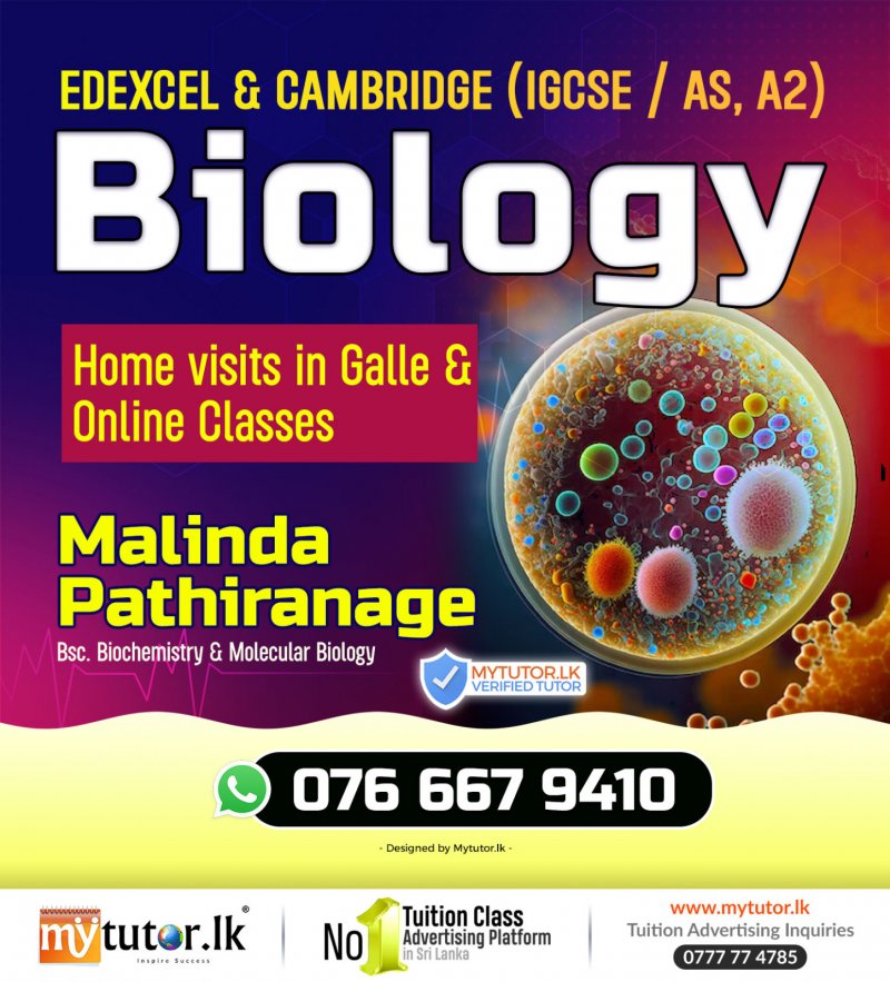 Edexcel & Cambridge Biology Tuition - Home Visits in Galle