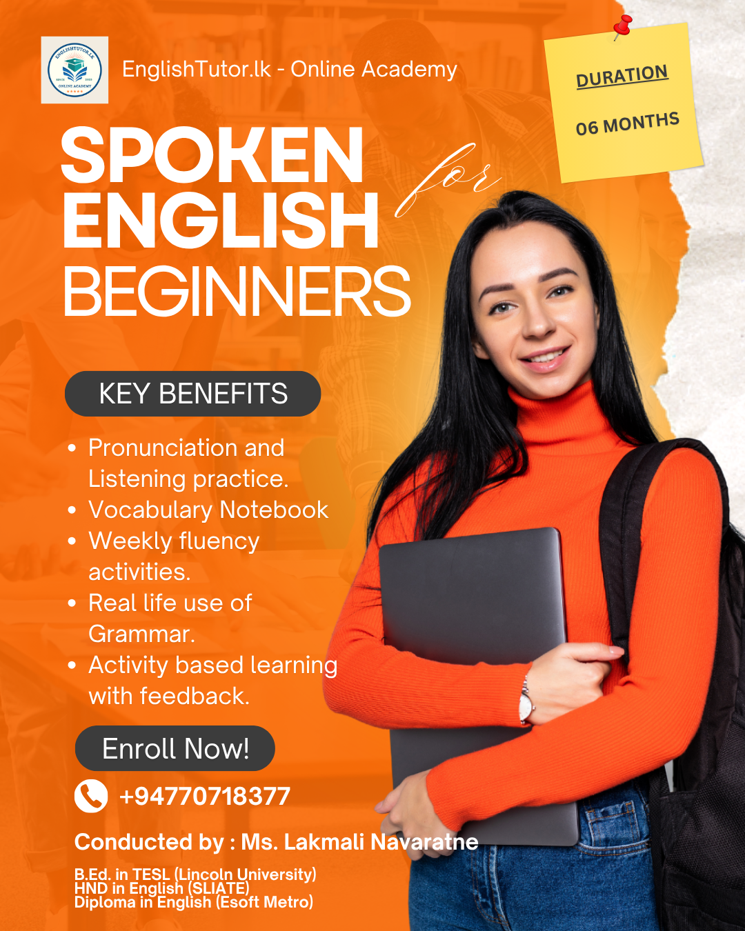 SPOKEN ENGLISH By EnglishTutor.lk - 06 Months Course For Beginners